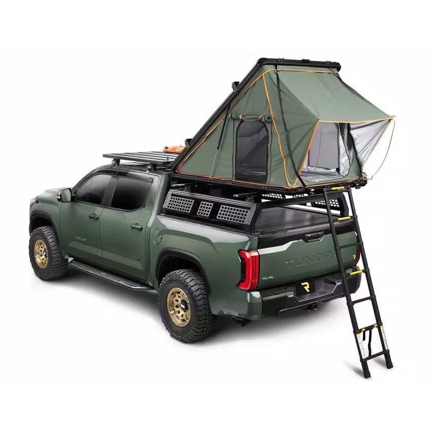 GoTent open on back of truck angled view
