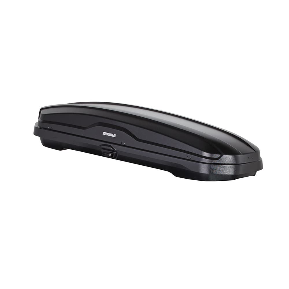 angled side profile of Yakima NX Skinny cargo box on white background